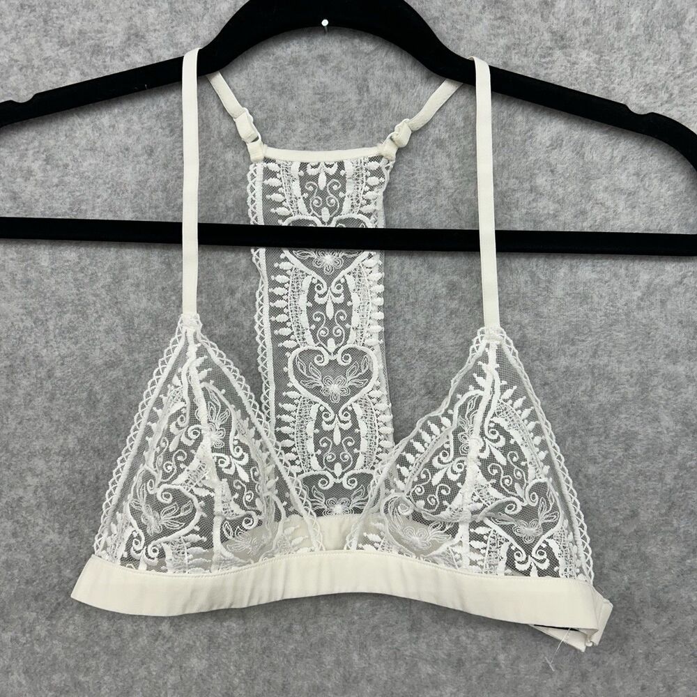 Etam Women’s Size 34B White/Ivory Heart And Floral Sheer Lace Bralette
